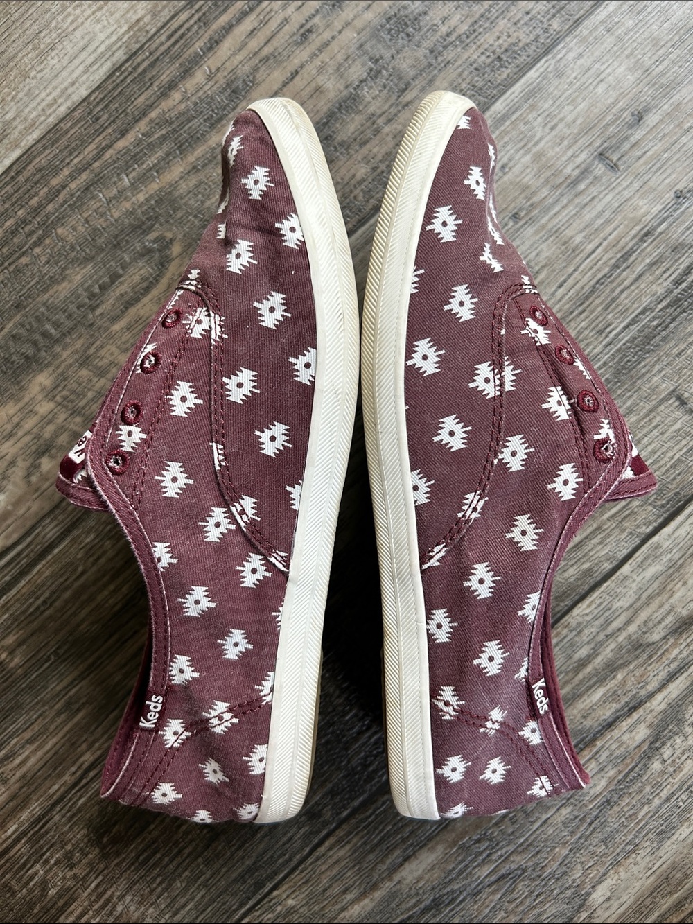 Keds Slip-On Canvas Sneakers in Burgundy with White Print - Picture 6 of 10